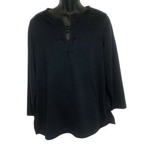 Ave Women’s Size 14/16 Navy Blue Long Sleeve Shirt  Stretch Embroidery